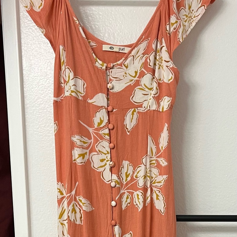 Rip Curl Button-Front Maxi Dress in Coral and White Floral